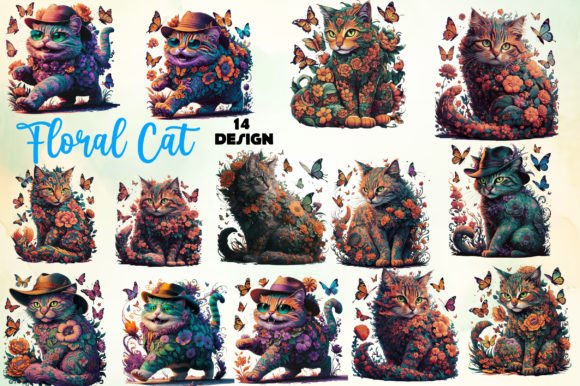 Download Floral Cat Clipart PNG Bundle - Floral cat clipart Collection